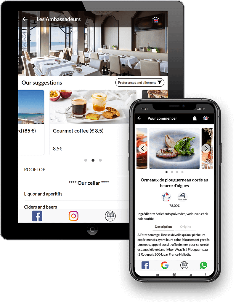 Menu digital restaurant et hôtel