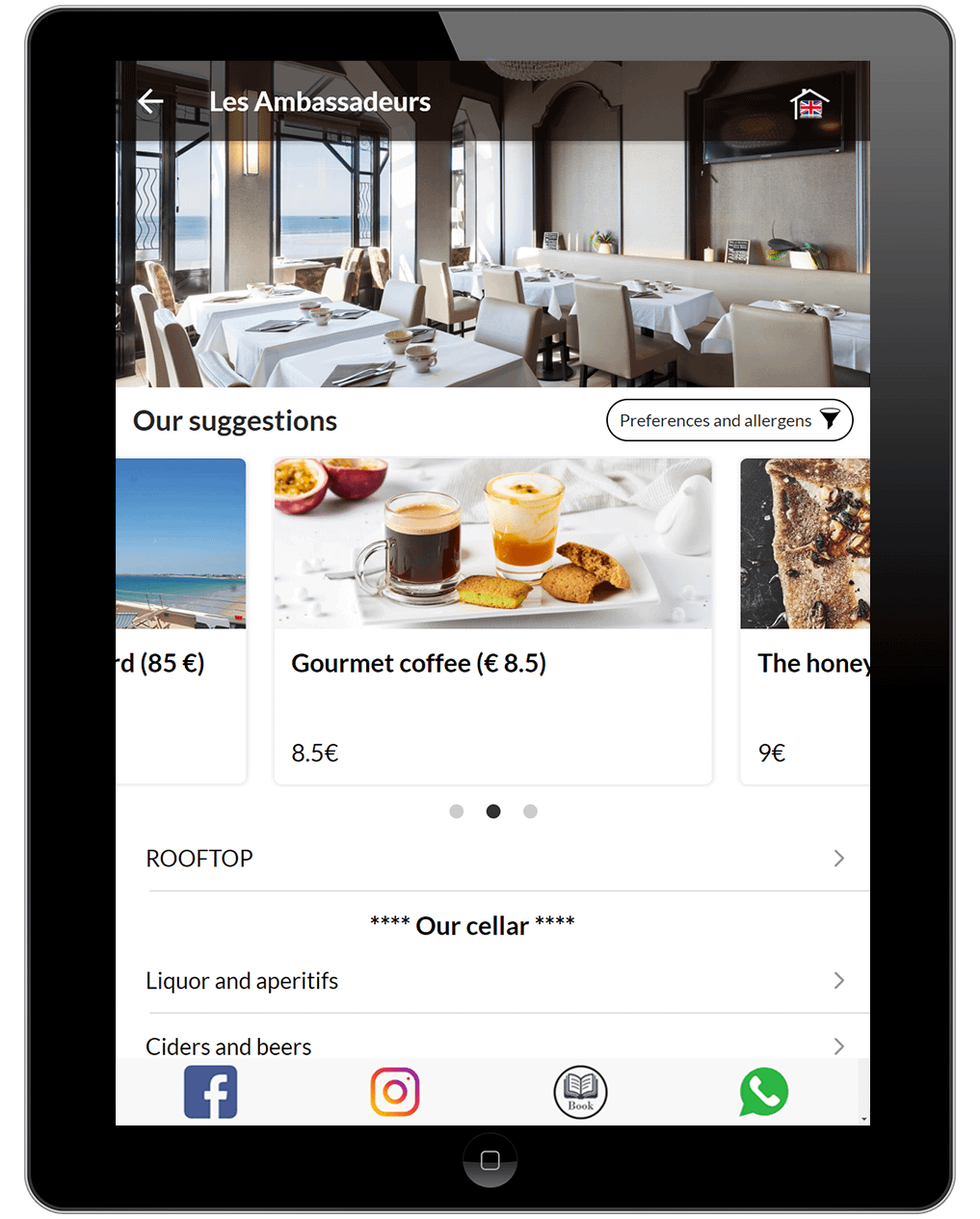 Tablette menu digital restaurant
